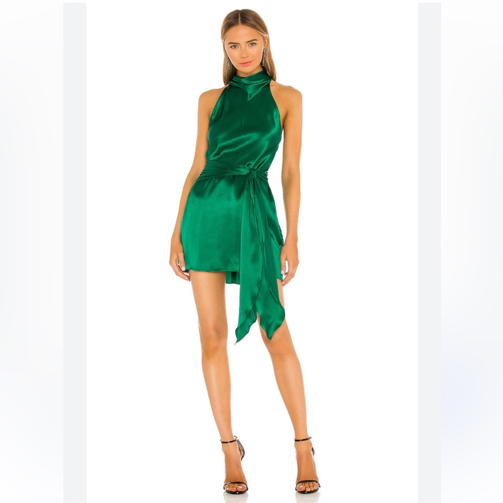 Amanda Uprichard Sandrine Dress in Dark Green Womens Sz Xs 100% Silk